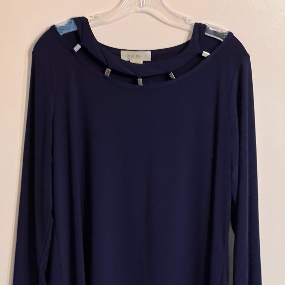 DIANA BELLE Women’s Blue Blouse Shimmer Material Silky-Feel Studded - XL